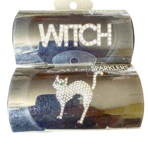 Seasons Of Cannon Falls Sparklers Rhinestone Brooch Set Witch & Cat NIB